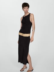 Mango Black Cupro Dress With Side Opening - Image 3 of 8