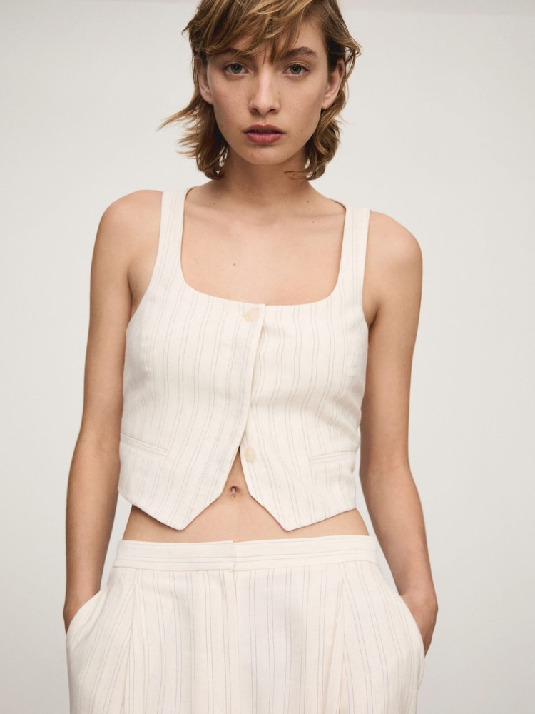 Mango Cream Striped Suit Waistcoat - Image 1 of 8