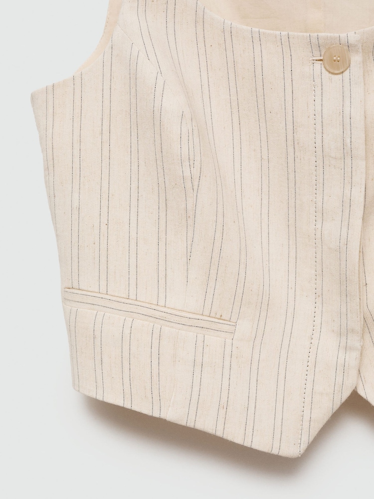 Mango Cream Striped Suit Waistcoat - Image 8 of 8