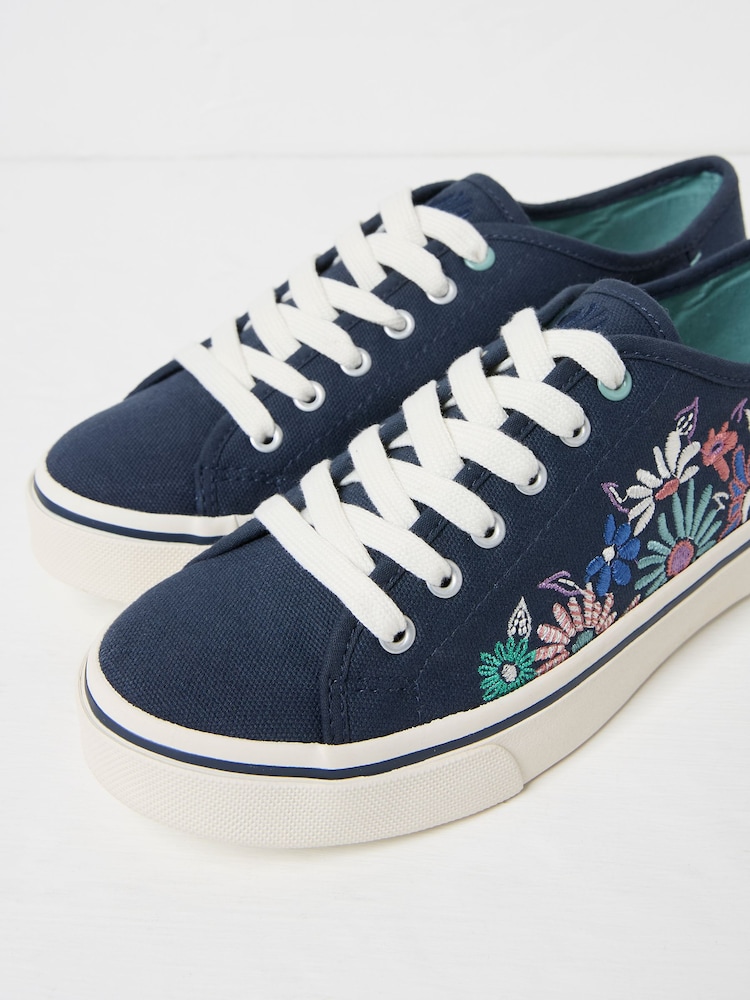 FatFace Navy Wren Embrodiered Trainers - Image 2 of 3