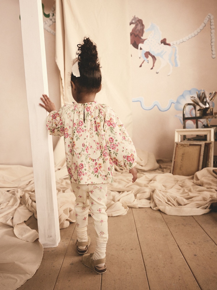 Pink/Cream Ditsy Floral Cath Kidston Blouse and Leggings Set (3mths-7yrs) - Image 2 of 9