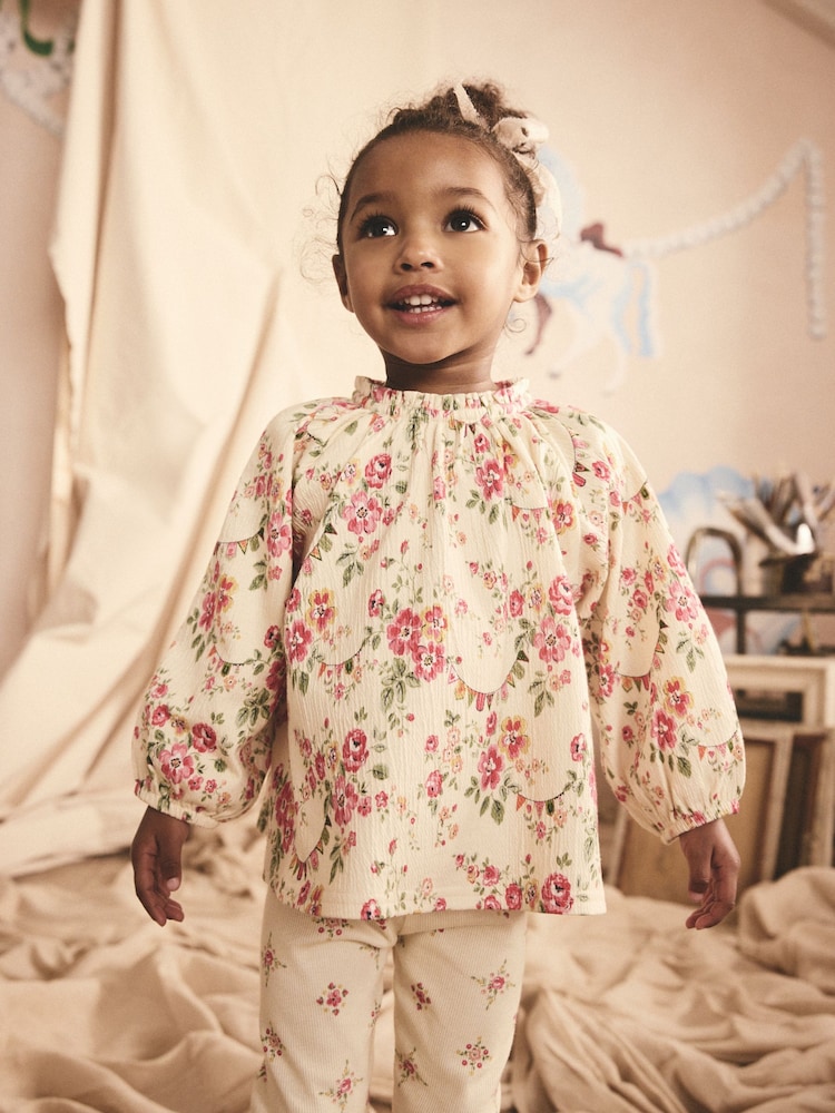 Pink/Cream Ditsy Floral Cath Kidston Blouse and Leggings Set (3mths-7yrs) - Image 4 of 9