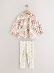 Pink/Cream Ditsy Floral Cath Kidston Blouse and Leggings Set (3mths-7yrs) - Image 6 of 9