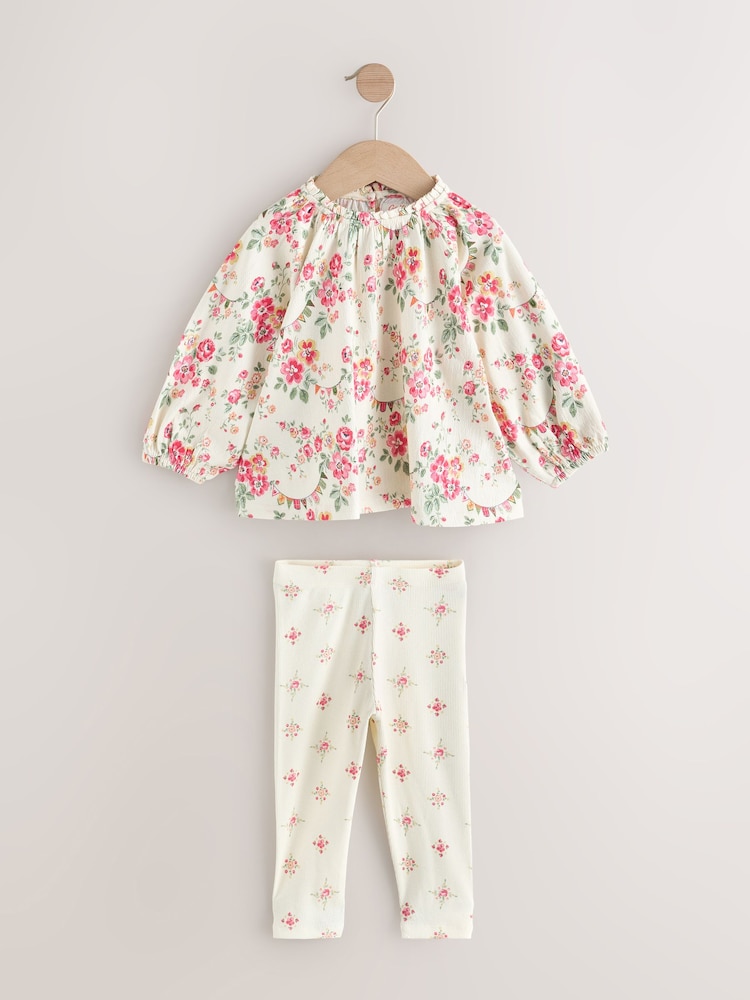 Pink/Cream Ditsy Floral Cath Kidston Blouse and Leggings Set (3mths-7yrs) - Image 6 of 9