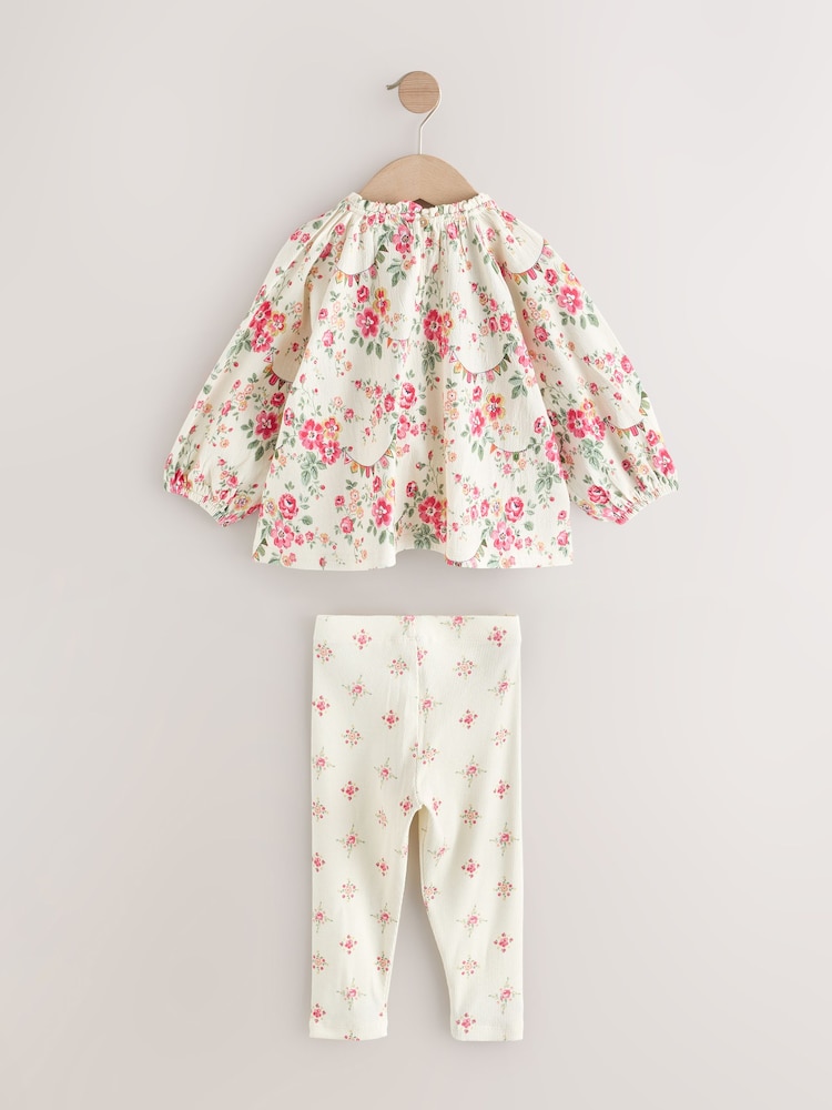 Pink/Cream Ditsy Floral Cath Kidston Blouse and Leggings Set (3mths-7yrs) - Image 7 of 9