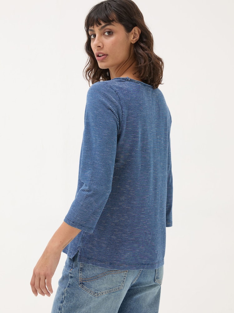 FatFace Porter Blue Stripe 100% Cotton T-Shirt - Image 2 of 4