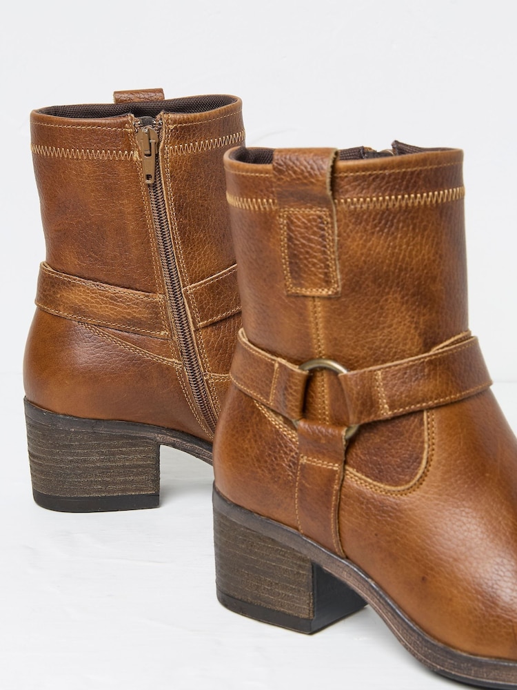 FatFace Hazel Tan Brown Mid Heel Boots - Image 3 of 3