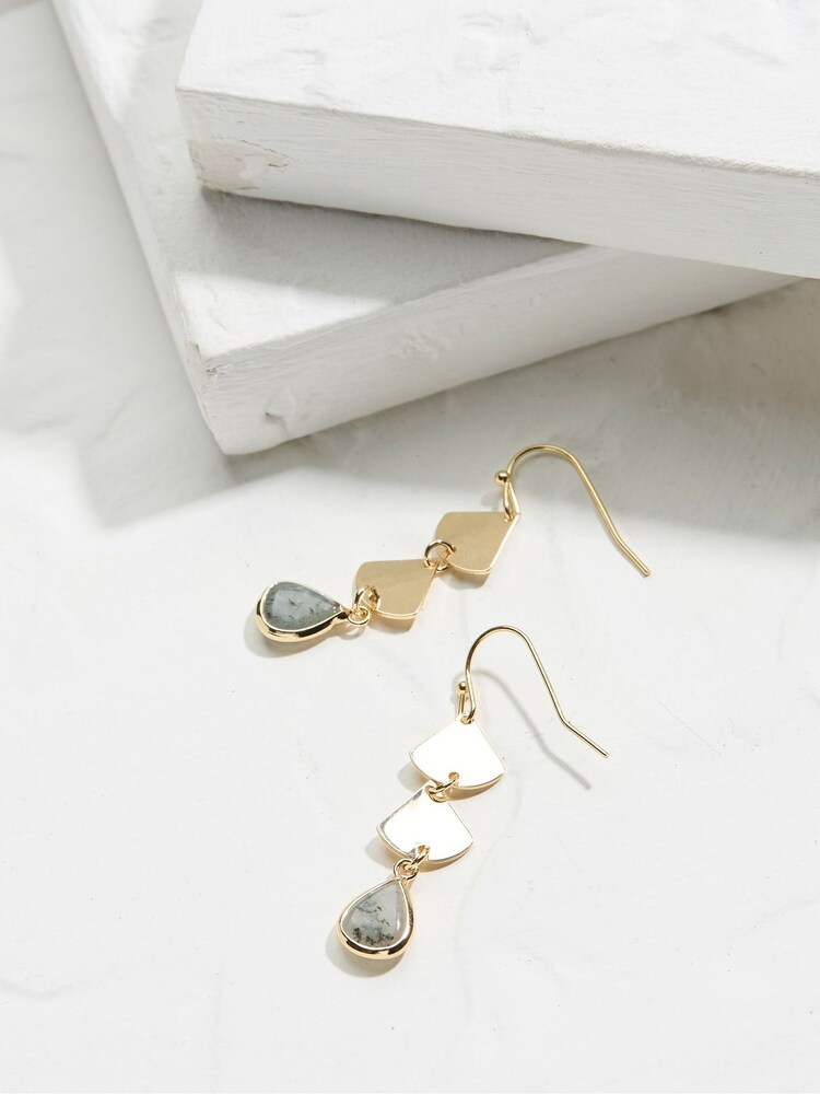 FatFace Gold Tone Fan Drop Earrings - Image 2 of 2
