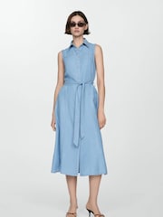 Mango Blue Lyocell Shirt Dress With Bow - Image 1 of 6