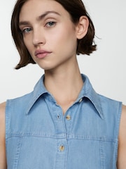Mango Blue Lyocell Shirt Dress With Bow - Image 4 of 6