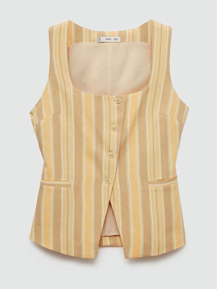 Mango Yellow Striped Square Neck Waistcoat - Image 6 of 6