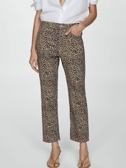 Mango Brown 100% Cotton Leopard Print Straight Jeans - Image 1 of 7