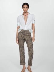Mango Brown 100% Cotton Leopard Print Straight Jeans - Image 3 of 7