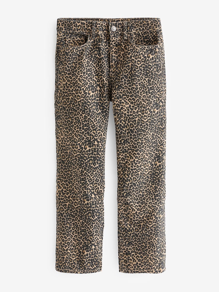 Mango Brown 100% Cotton Leopard Print Straight Jeans - Image 6 of 7