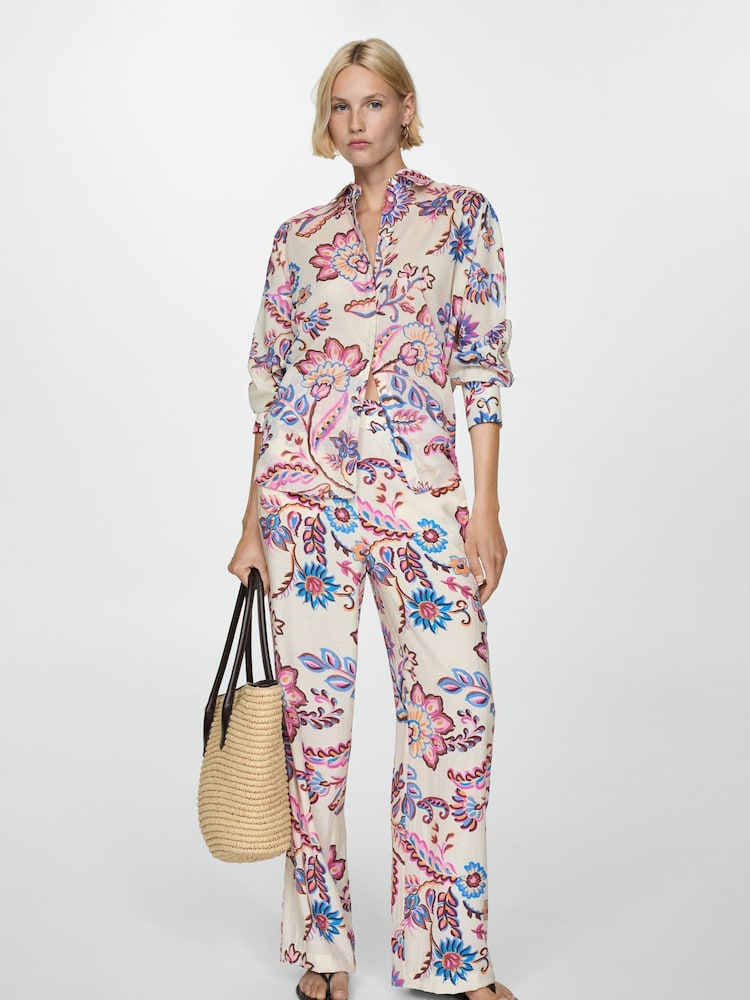 Mango Cream Flowy Floral Print Shirt - Image 1 of 8