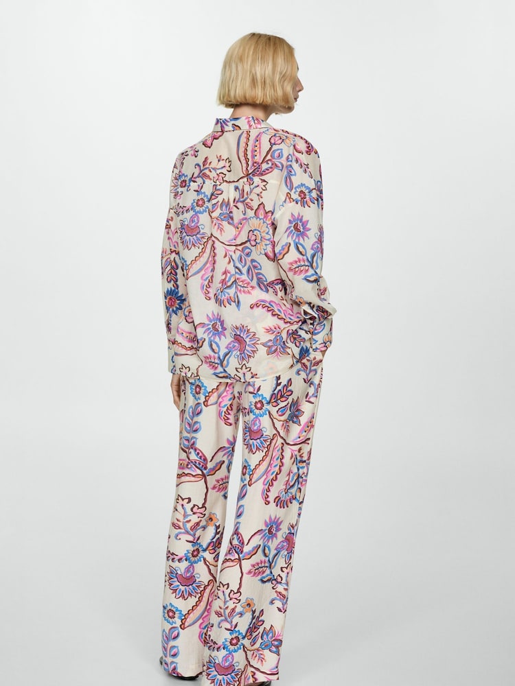 Mango Cream Flowy Floral Print Shirt - Image 2 of 8