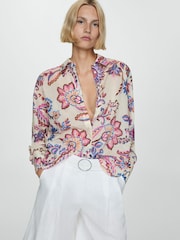 Mango Cream Flowy Floral Print Shirt - Image 4 of 8
