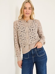 FatFace Dark Natural Cara Crochet Knitted Cardigan - Image 1 of 8
