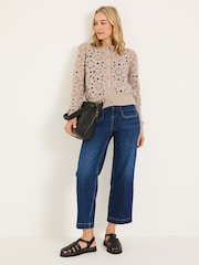 FatFace Dark Natural Cara Crochet Knitted Cardigan - Image 3 of 8