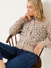 FatFace Dark Natural Cara Crochet Knitted Cardigan - Image 4 of 8
