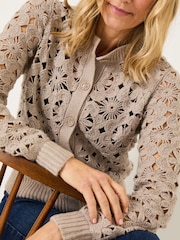 FatFace Dark Natural Cara Crochet Knitted Cardigan - Image 5 of 8