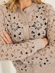 FatFace Dark Natural Cara Crochet Knitted Cardigan - Image 6 of 8