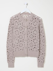 FatFace Dark Natural Cara Crochet Knitted Cardigan - Image 7 of 8
