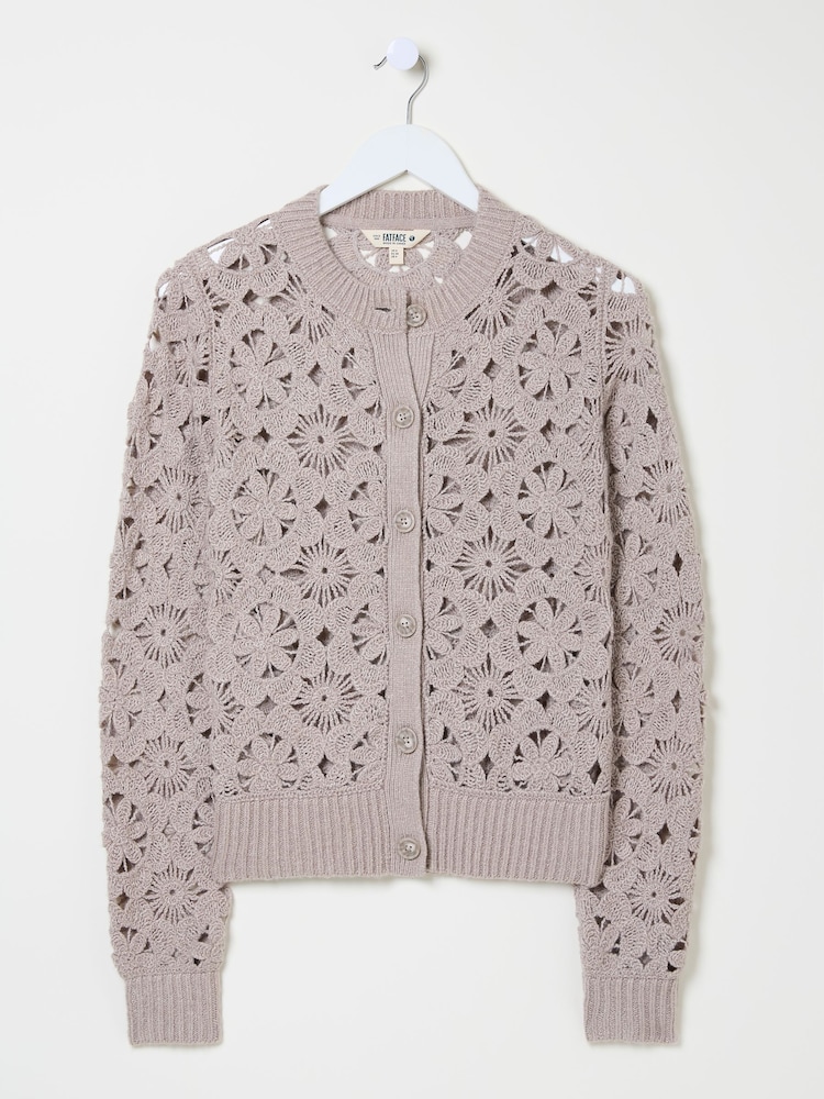 FatFace Dark Natural Cara Crochet Knitted Cardigan - Image 7 of 8