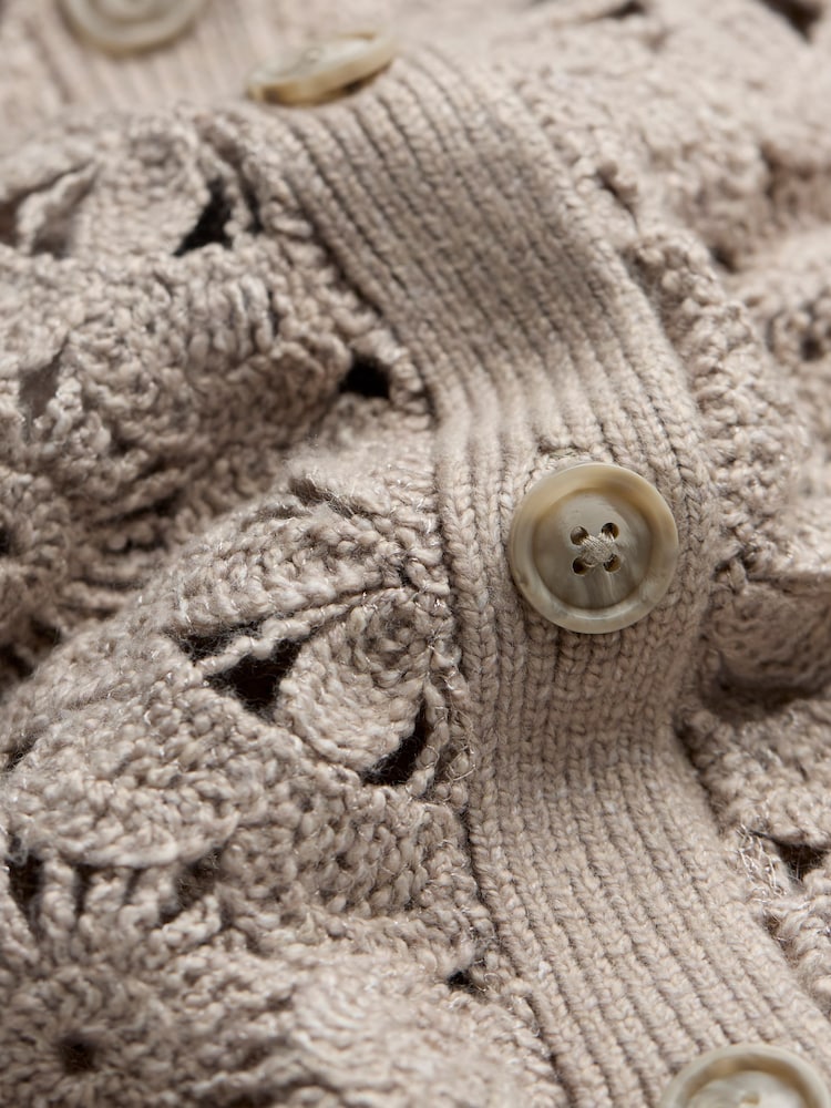 FatFace Dark Natural Cara Crochet Knitted Cardigan - Image 8 of 8