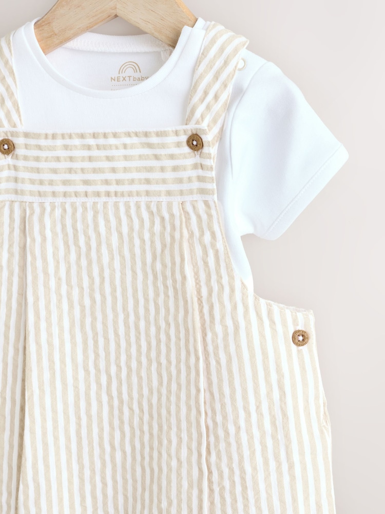 Neutral Stripe Baby Woven Dungaree and Bodysuit Set (0mths-2yrs) - Image 4 of 9