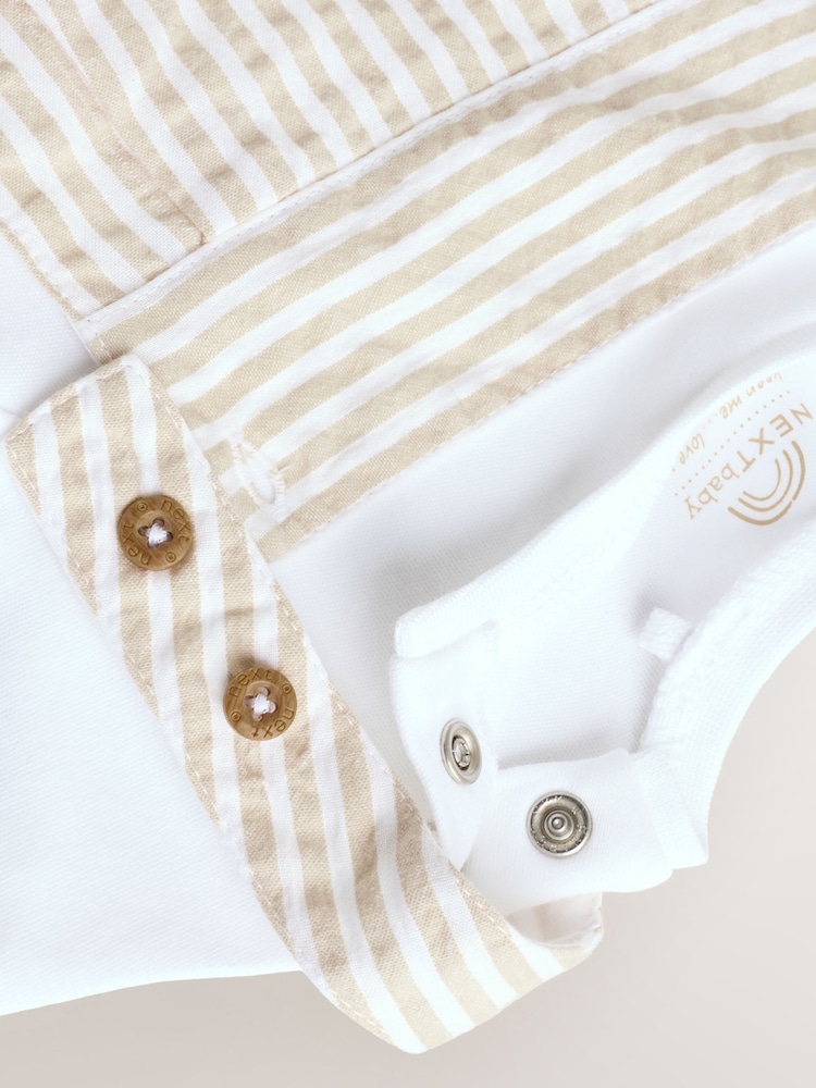 Neutral Stripe Baby Woven Dungaree and Bodysuit Set (0mths-2yrs) - Image 6 of 9