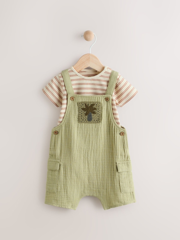 Green Palm Baby Woven Dungaree and Bodysuit Set (0mths-2yrs) - Image 1 of 9