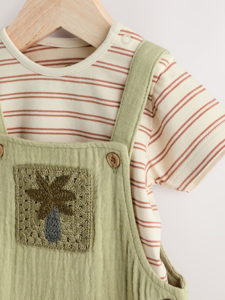 Green Palm Baby Woven Dungaree and Bodysuit Set (0mths-2yrs) - Image 4 of 9