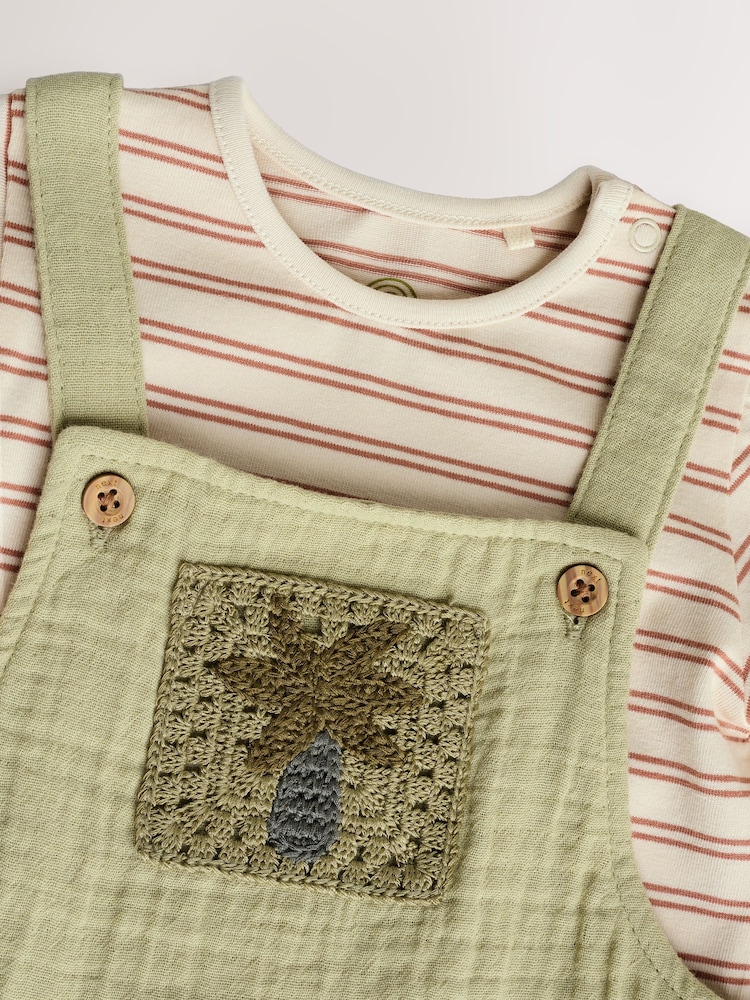 Green Palm Baby Woven Dungaree and Bodysuit Set (0mths-2yrs) - Image 5 of 9