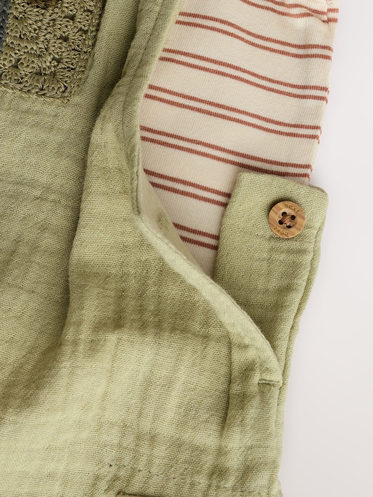 Green Palm Baby Woven Dungaree and Bodysuit Set (0mths-2yrs) - Image 8 of 9