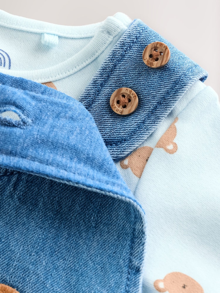 Blue Bear Baby Woven Dungaree and Bodysuit Set (0mths-2yrs) - Image 10 of 12