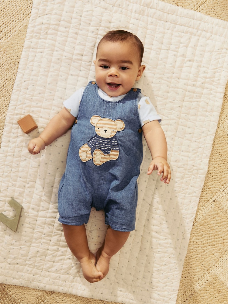Blue Bear Baby Woven Dungaree and Bodysuit Set (0mths-2yrs) - Image 2 of 4