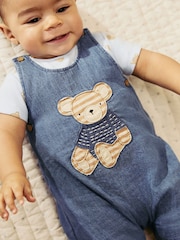 Blue Bear Baby Woven Dungaree and Bodysuit Set (0mths-2yrs) - Image 4 of 4