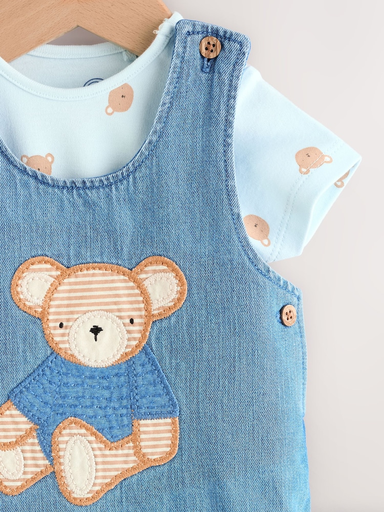 Blue Bear Baby Woven Dungaree and Bodysuit Set (0mths-2yrs) - Image 8 of 12