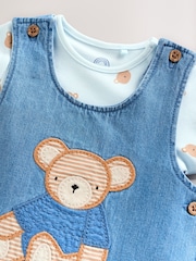 Blue Bear Baby Woven Dungaree and Bodysuit Set (0mths-2yrs) - Image 9 of 12