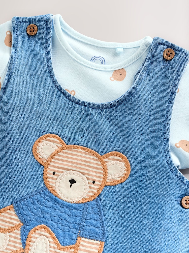 Blue Bear Baby Woven Dungaree and Bodysuit Set (0mths-2yrs) - Image 9 of 12