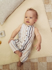 Blue/White Stripe Baby Woven Romper (0mths-2yrs) - Image 1 of 5
