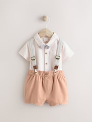 Apricot Orange Shirt Body, Shorts and Braces Baby 4 Piece Set (0mths-2yrs) - Image 1 of 11