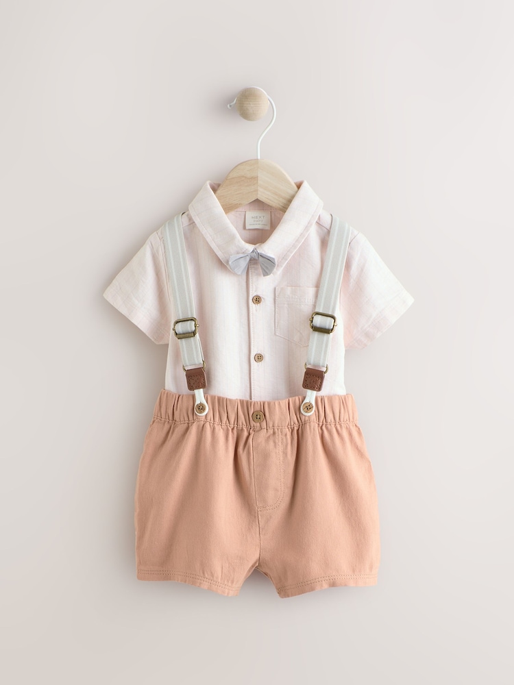 Apricot Orange Shirt Body, Shorts and Braces Baby 4 Piece Set (0mths-2yrs) - Image 1 of 11