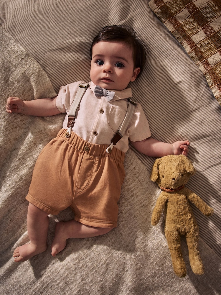 Apricot Orange Shirt Body, Shorts and Braces Baby 4 Piece Set (0mths-2yrs) - Image 2 of 11