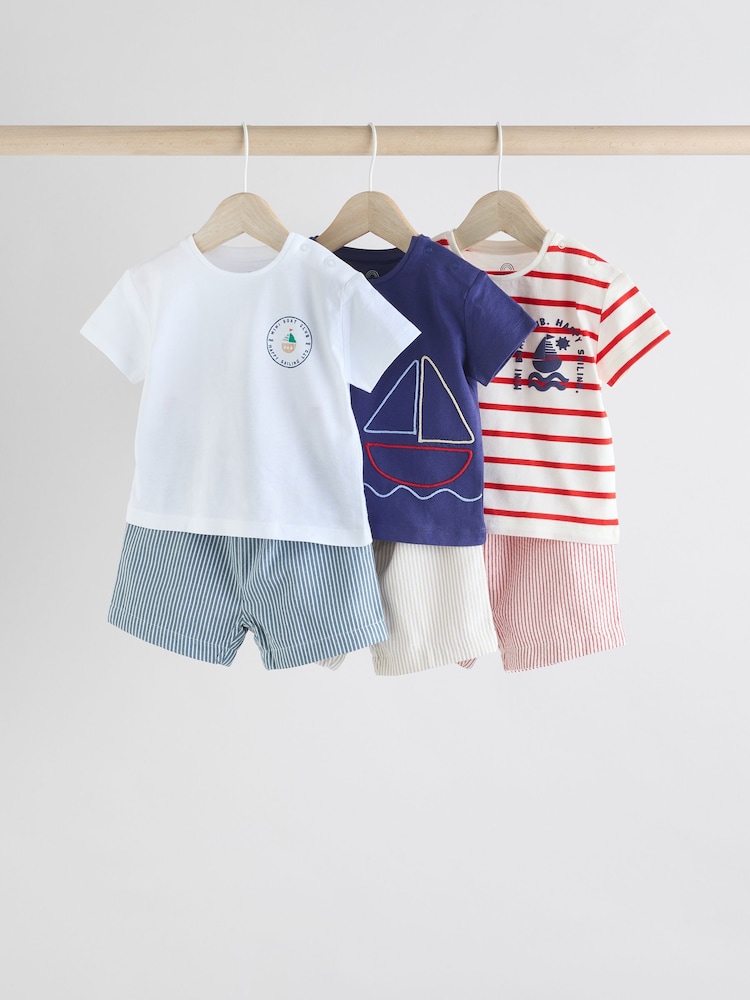 Blue/Red Boat Baby Tops and Shorts Set 6 Piece - Image 1 of 15