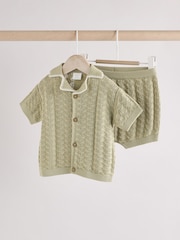 Sage Green Knitted Top and Short Baby Set (0mths-2yrs) - Image 1 of 10