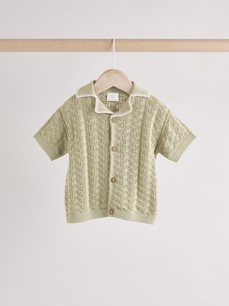 Sage Green Knitted Top and Short Baby Set (0mths-2yrs) - Image 2 of 10
