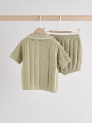 Sage Green Knitted Top and Short Baby Set (0mths-2yrs) - Image 4 of 10