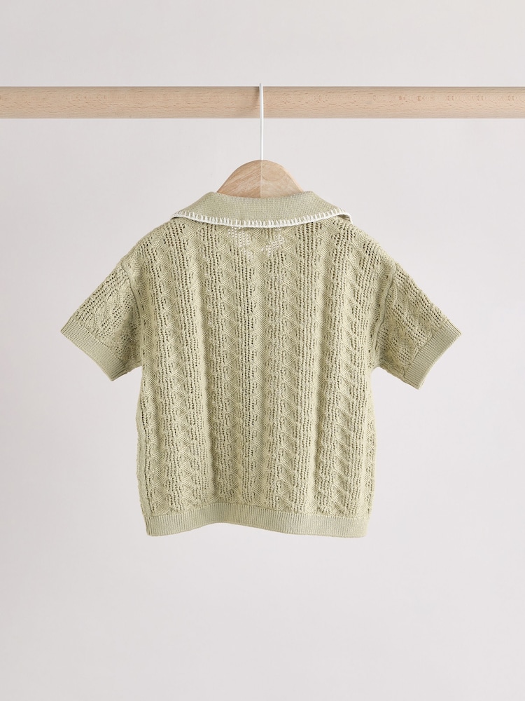 Sage Green Knitted Top and Short Baby Set (0mths-2yrs) - Image 5 of 10